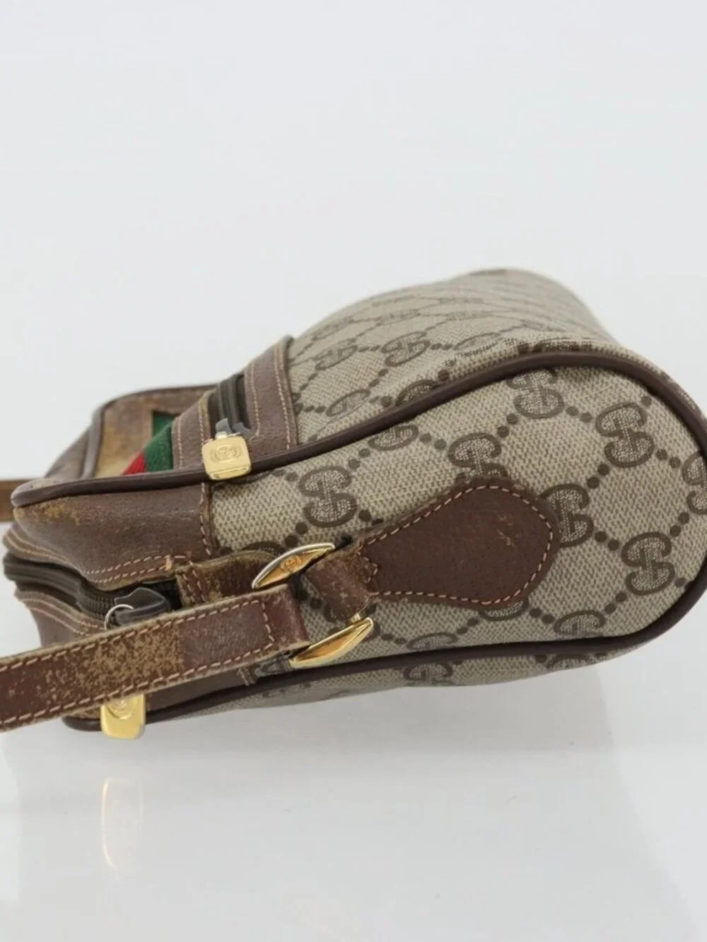GUCCI GG Supreme Web Sherry Line Bag PVC Beige Gold 56 02 087 Auth BA12158
